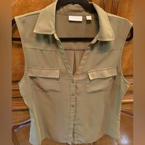 New York and Co. Olive Sleeveless Button-Up Top